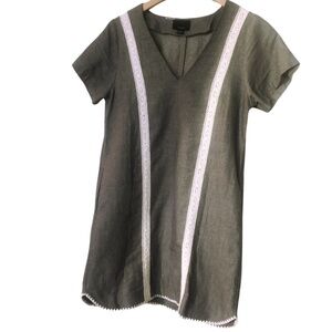 ✨ Lumière Linen-Cotton Shift Dress with Crochet Trim | Size S